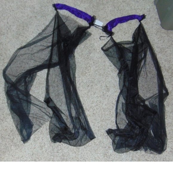 Spiderweb Arm Sleeves w/ Drapes 2 Purple Black Halloween Costume Accessory - Picture 1 of 2